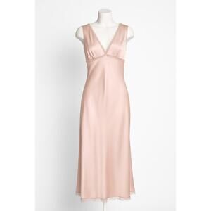 St. John Evening Pale Rose Satin Slip Dress Lace Trim Size 6 – Vintage Glam